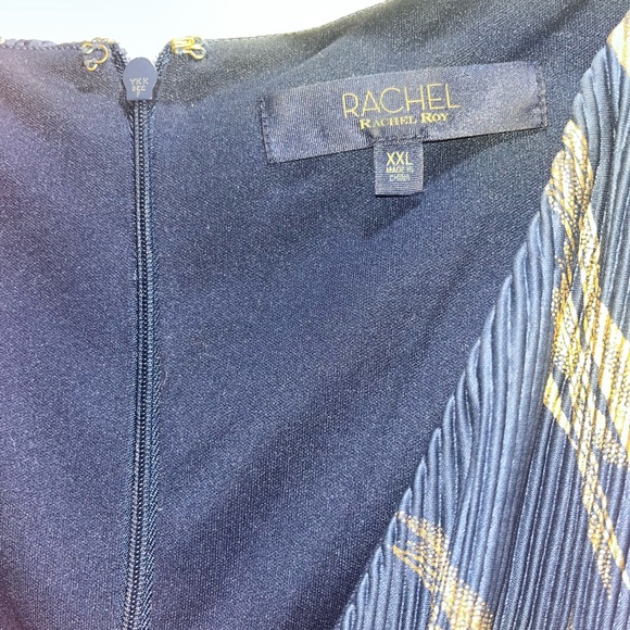 Rachel Roy Sylvia Foil Printed Wrap Dress Navy and Gold - Picture 3 of 4